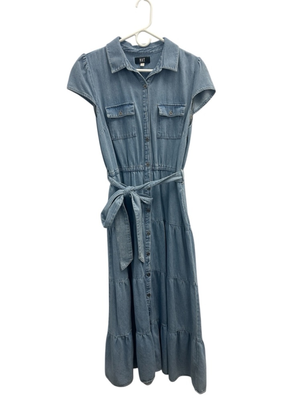 Kut from the Kloth Light Blue Denim Tiered Button-Front Maxi Dress - Picture 7 of 10